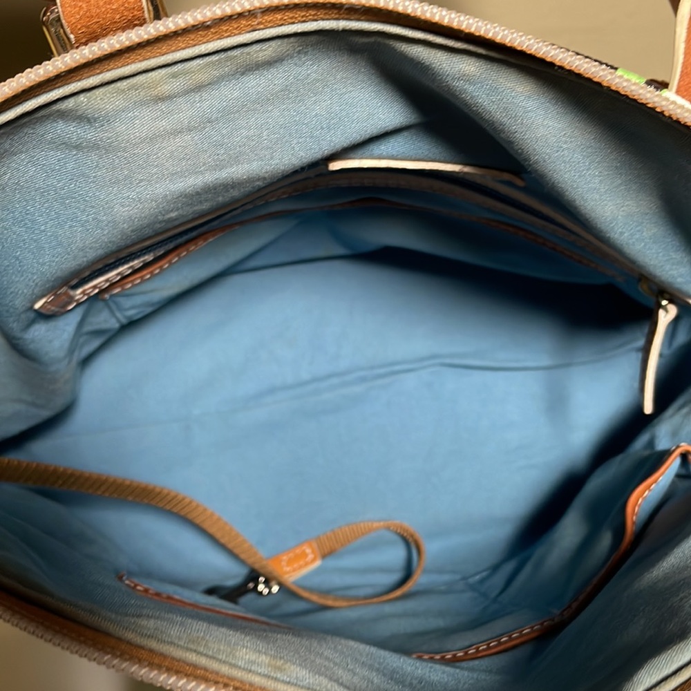 Dooney & Bourke Floral Daffodil Satchel with Brown Leather Handles - Picture 10 of 13